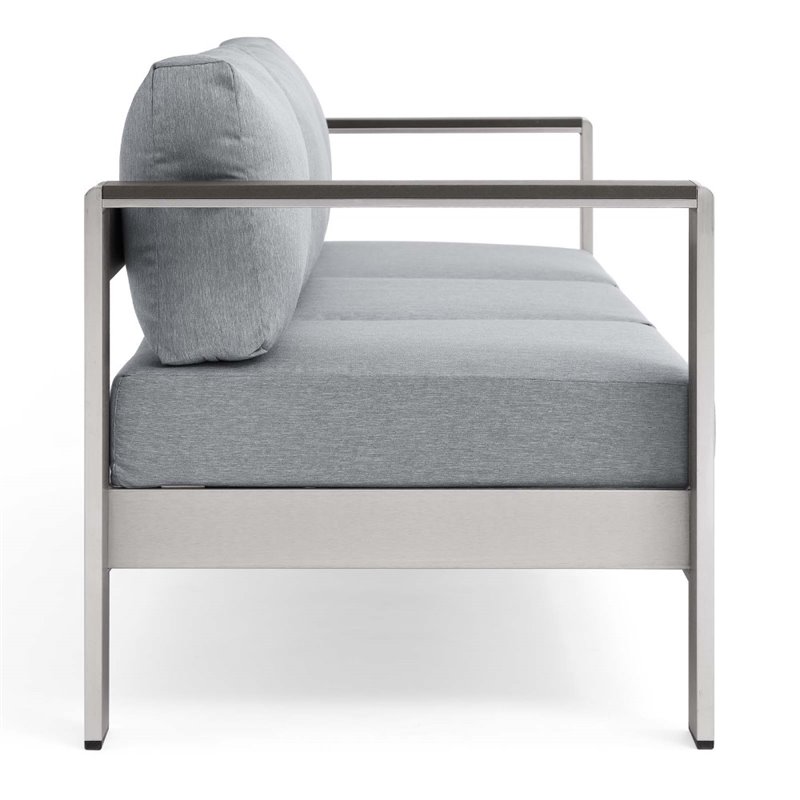 Afuera Living Modern Aluminum/Fabric Patio Sofa in Silver/Gray