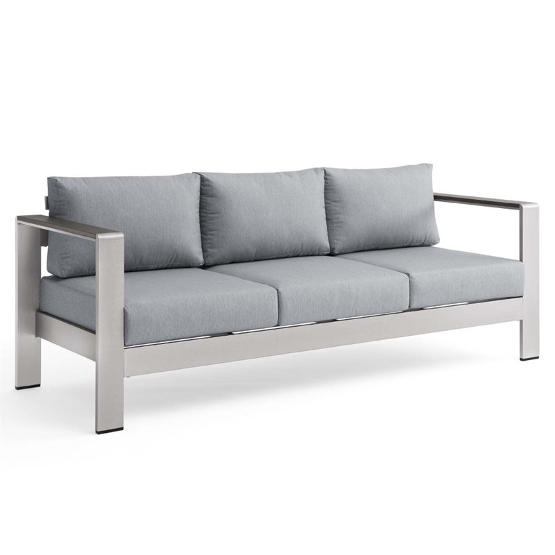 Afuera Living Modern Aluminum/Fabric Patio Sofa in Silver/Gray