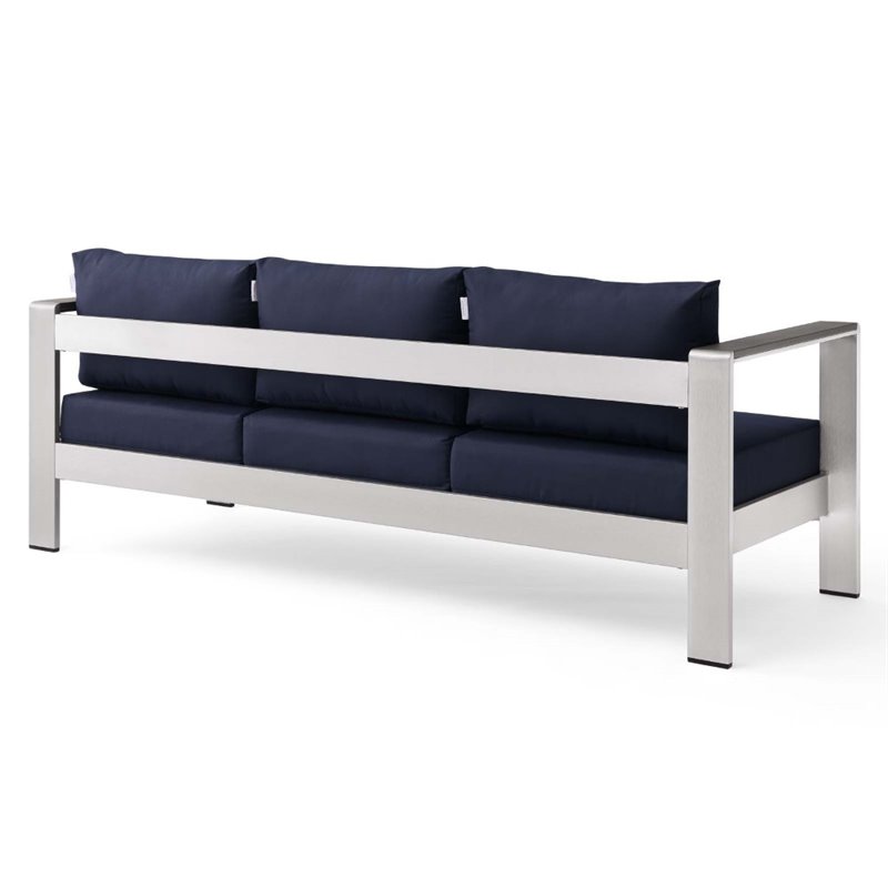 Afuera Living Modern Aluminum/Fabric Patio Sofa in Silver/Navy
