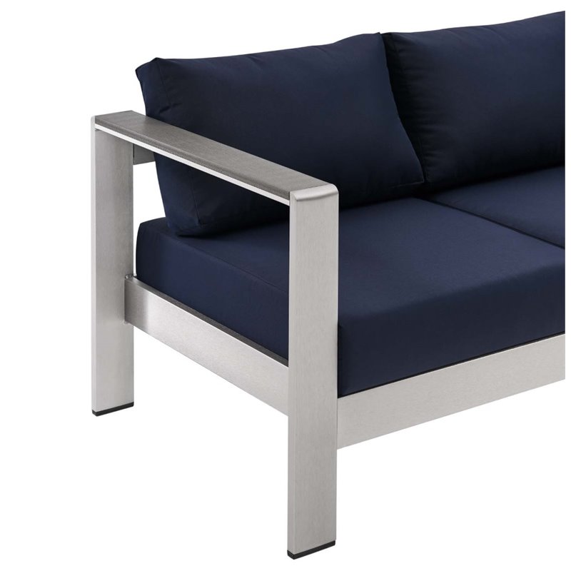 Afuera Living Modern Aluminum/Fabric Patio Sofa in Silver/Navy