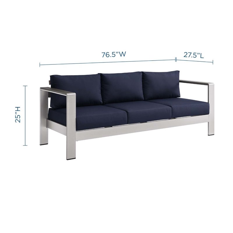 Afuera Living Modern Aluminum/Fabric Patio Sofa in Silver/Navy