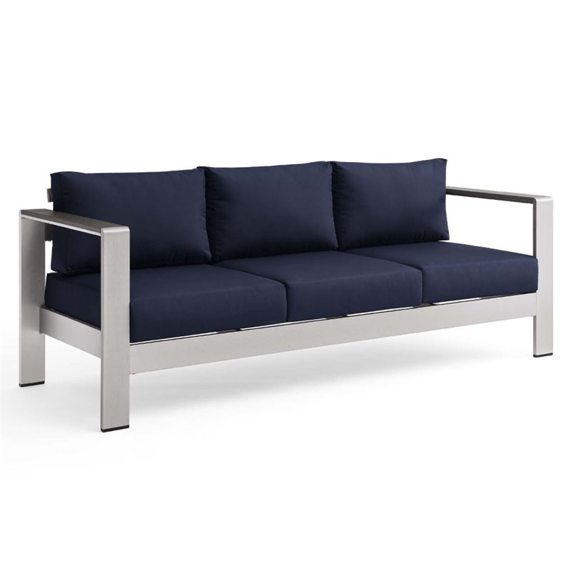 Afuera Living Modern Aluminum/Fabric Patio Sofa in Silver/Navy