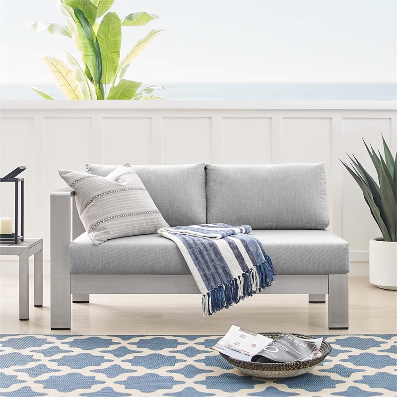 Afuera Living Fabric Outdoor Patio Left Arm Loveseat in Silver Gray