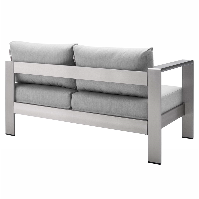 Afuera Living Fabric Outdoor Patio Left Arm Loveseat in Silver Gray