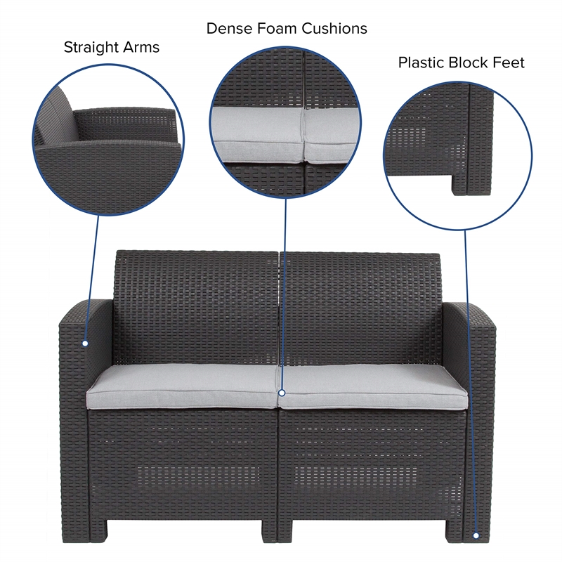 Afuera Living Wicker Patio Loveseat in Dark Gray
