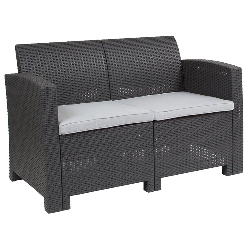 black wicker outdoor bench