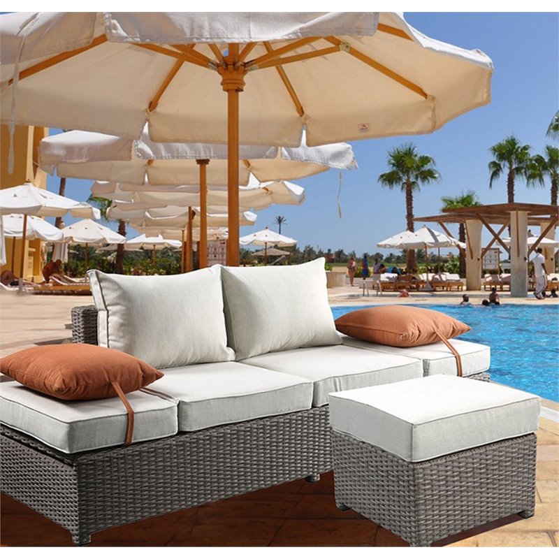 Afuera Living 2 Piece Wicker Patio Loveseat in Beige and Gray
