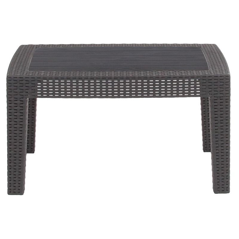 Afuera Living Wicker Plank Top Patio Coffee Table in Dark Gray