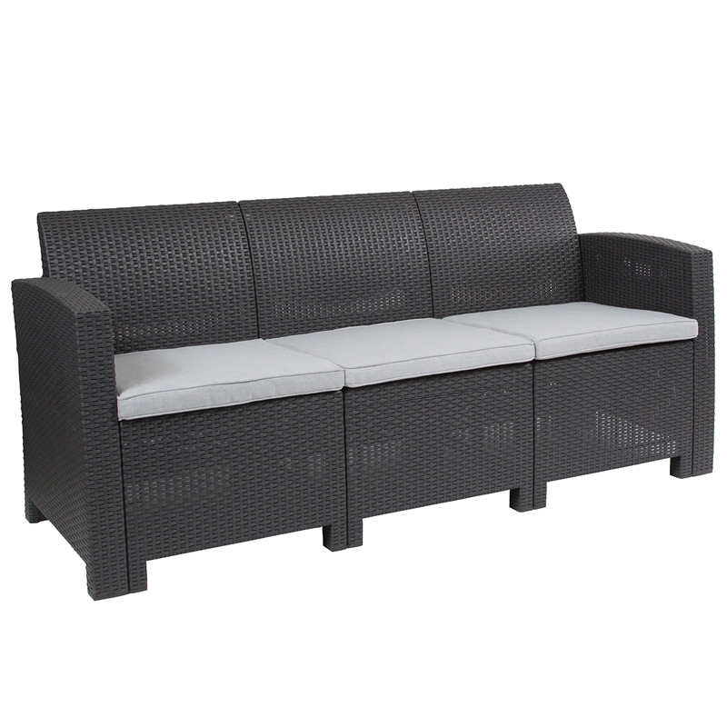 Afuera Living Wicker Patio Sofa in Dark Gray
