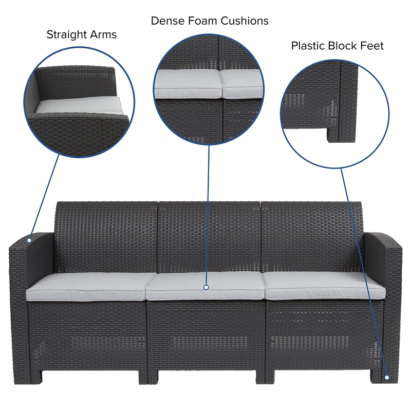 Afuera Living Wicker Patio Sofa in Dark Gray