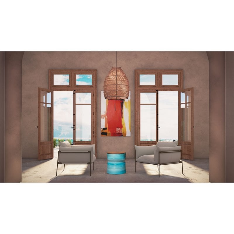 Afuera Living  Modern Ring Accent Table in Glossy Gold and Turquoise Blue