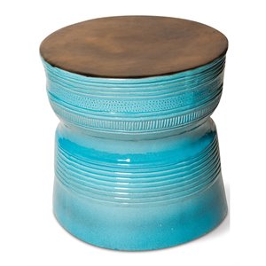 Afuera Living  Modern Ring Accent Table in Glossy Gold and Turquoise Blue