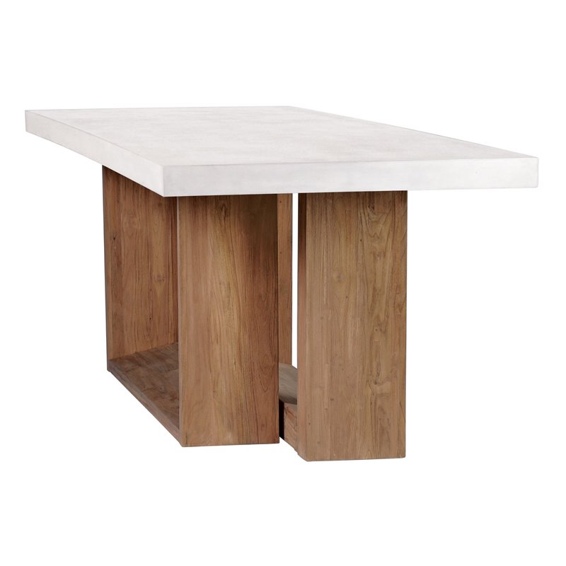 Afuera Living  Modern Teak Wood and Concrete Dining Table in Ivory White