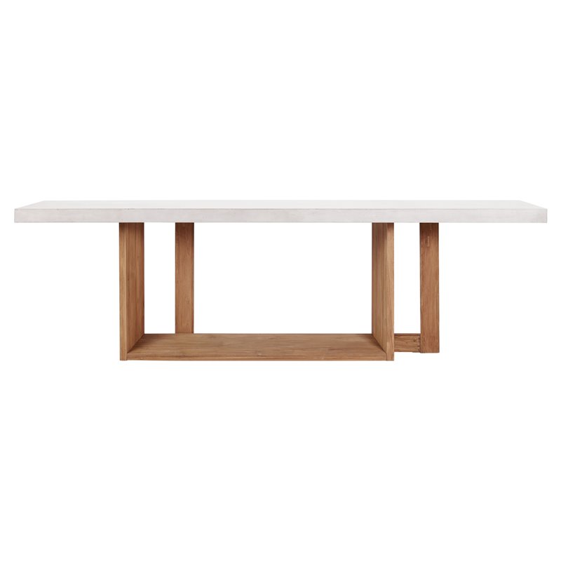Afuera Living  Modern Teak Wood and Concrete Dining Table in Ivory White