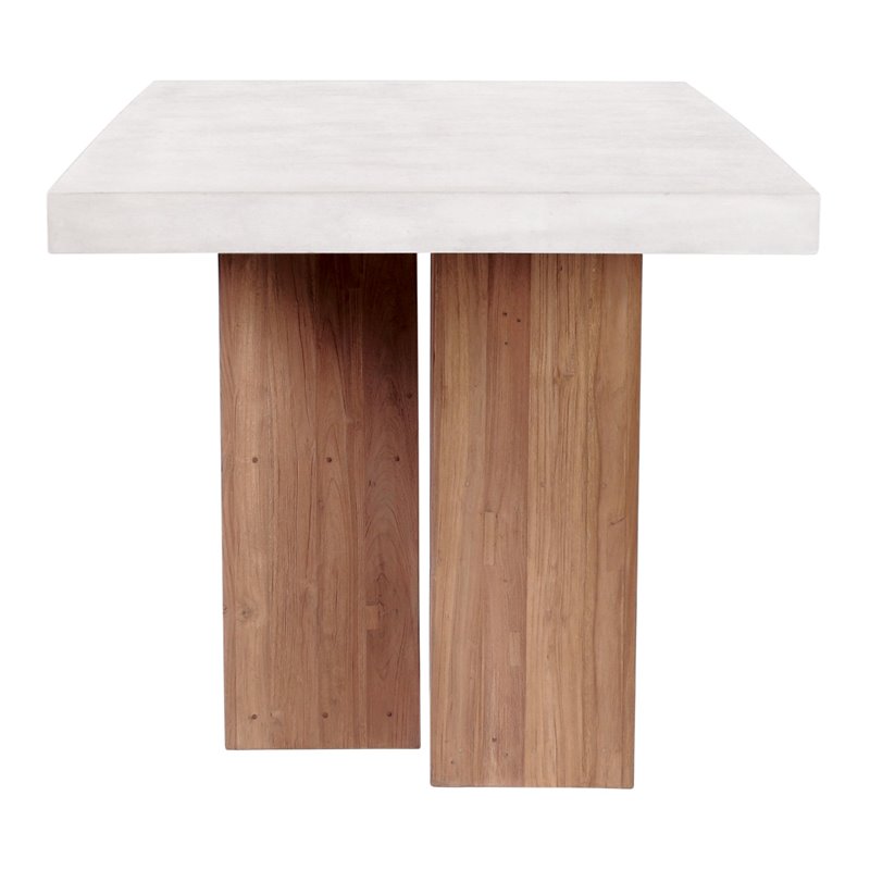 Afuera Living  Modern Teak Wood and Concrete Dining Table in Ivory White