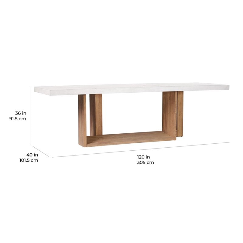 Afuera Living  Modern Teak Wood and Concrete Dining Table in Ivory White