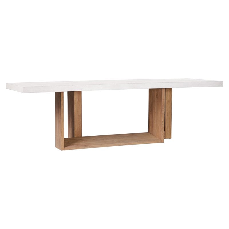Afuera Living  Modern Teak Wood and Concrete Dining Table in Ivory White