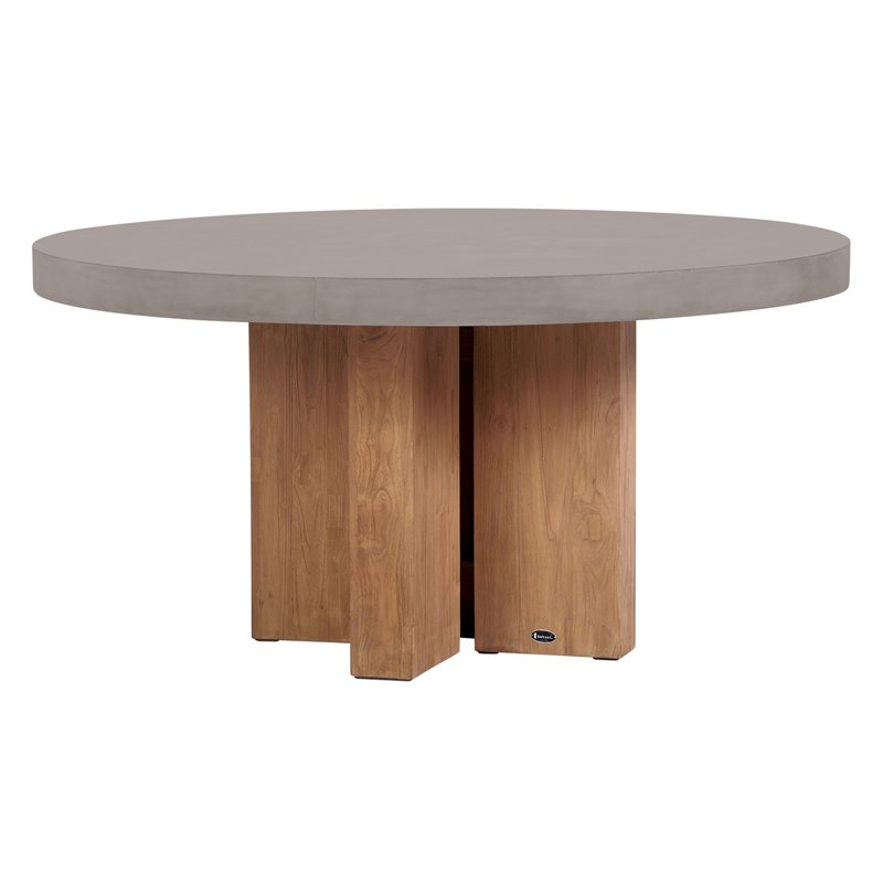 Afuera Living  Modern Teak Wood and Concrete Dining Table in Slate Gray