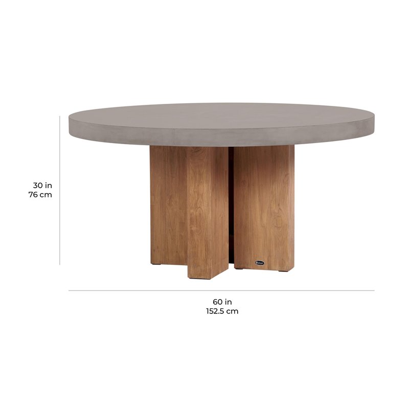 Afuera Living  Modern Teak Wood and Concrete Dining Table in Slate Gray