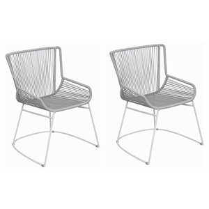 Afuera Living  Modern 17&quot Metal Dining Arm Chairs in Light Gray (Set of 2)