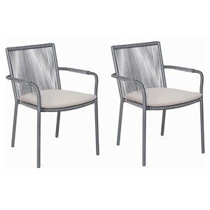 Afuera Living  Modern 18&quot Aluminum Dining Arm Chairs in Gray (Set of 2)