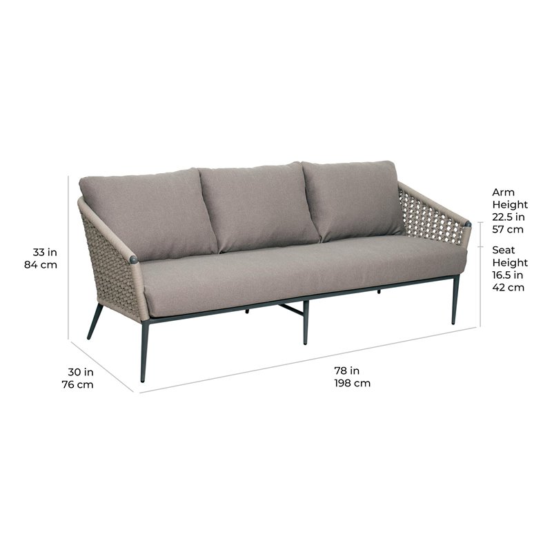 Afuera Living  Modern Aluminum 3-Seat Sofa in Dark Gray