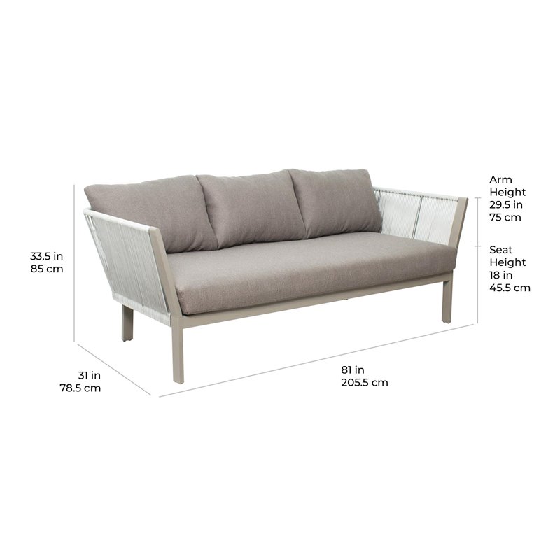 Afuera Living  Modern Aluminum 3-Seat Sofa in Light Gray