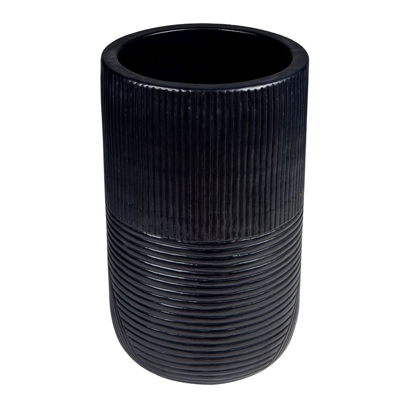 Afuera Living  Modern Ceramic 2-Piece Textured Planters in Black