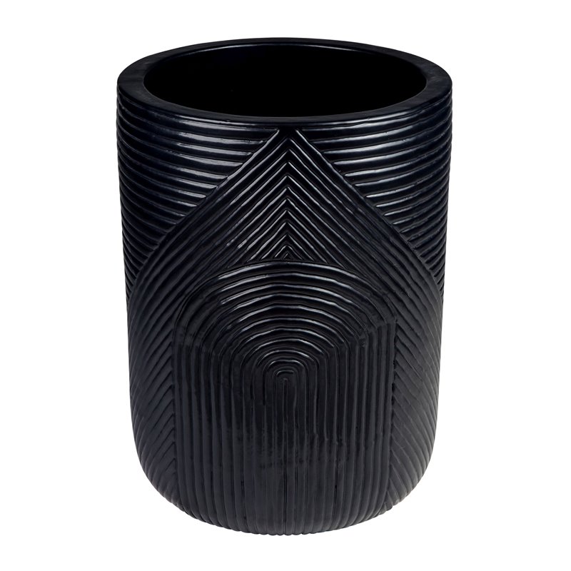 Afuera Living  Modern Ceramic 2-Piece Textured Planters in Black