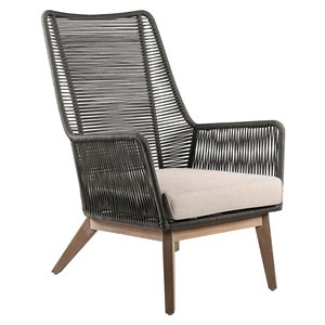 afuera living  modern wood lounge chair in mixed gray rope