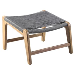 afuera living  modern wood ottoman in mixed gray rope
