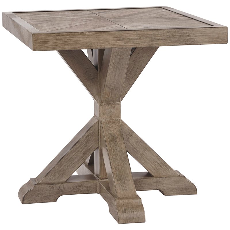 Afuera Living Square Aluminum/Wood Patio End Table with Porcelain Top in Beige
