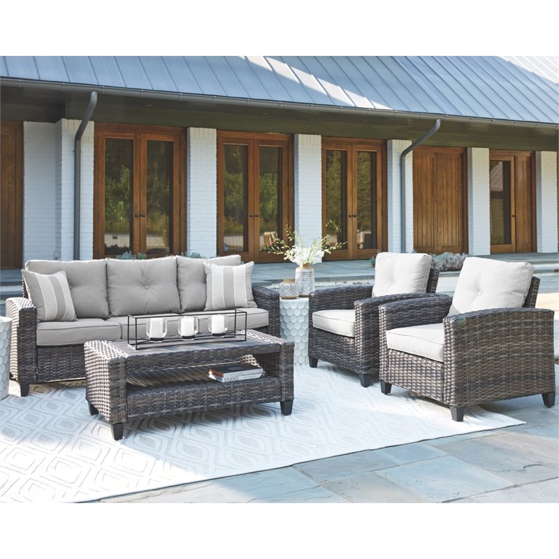 Afuera Living Contemporary 4 Piece Outdoor Sofa Set in Gray Fabric