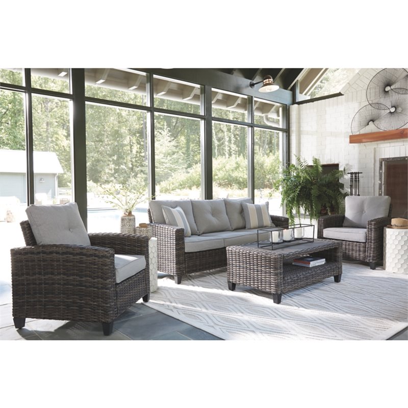 Afuera Living Contemporary 4 Piece Outdoor Sofa Set in Gray Fabric