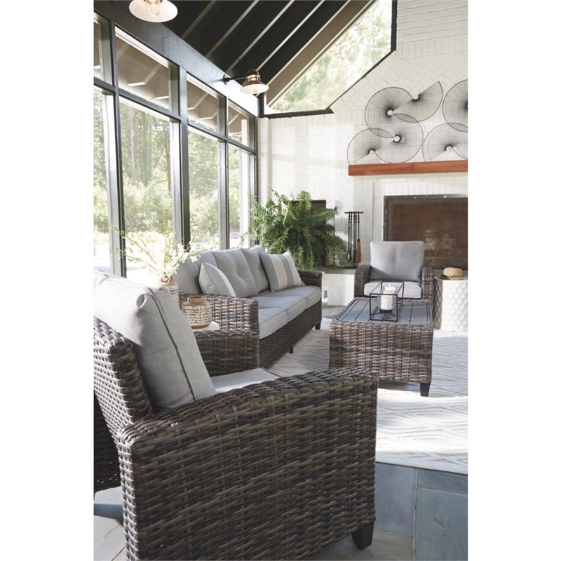 Afuera Living Contemporary 4 Piece Outdoor Sofa Set in Gray Fabric
