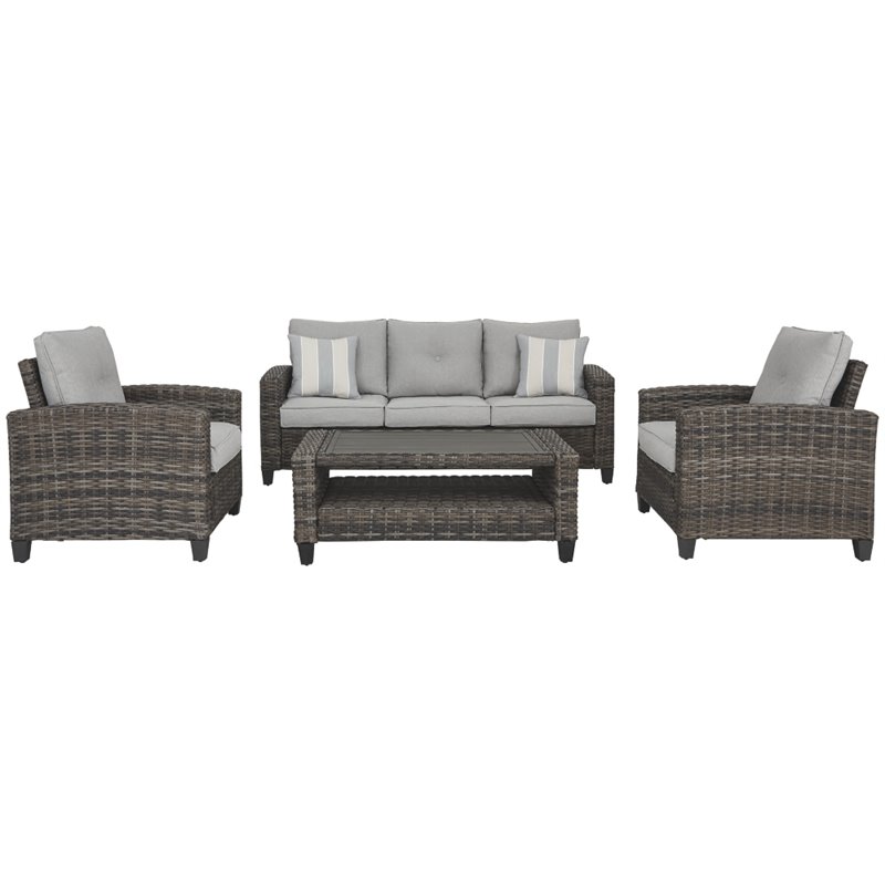 Afuera Living Contemporary 4 Piece Outdoor Sofa Set in Gray Fabric