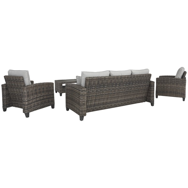 Afuera Living Contemporary 4 Piece Outdoor Sofa Set in Gray Fabric