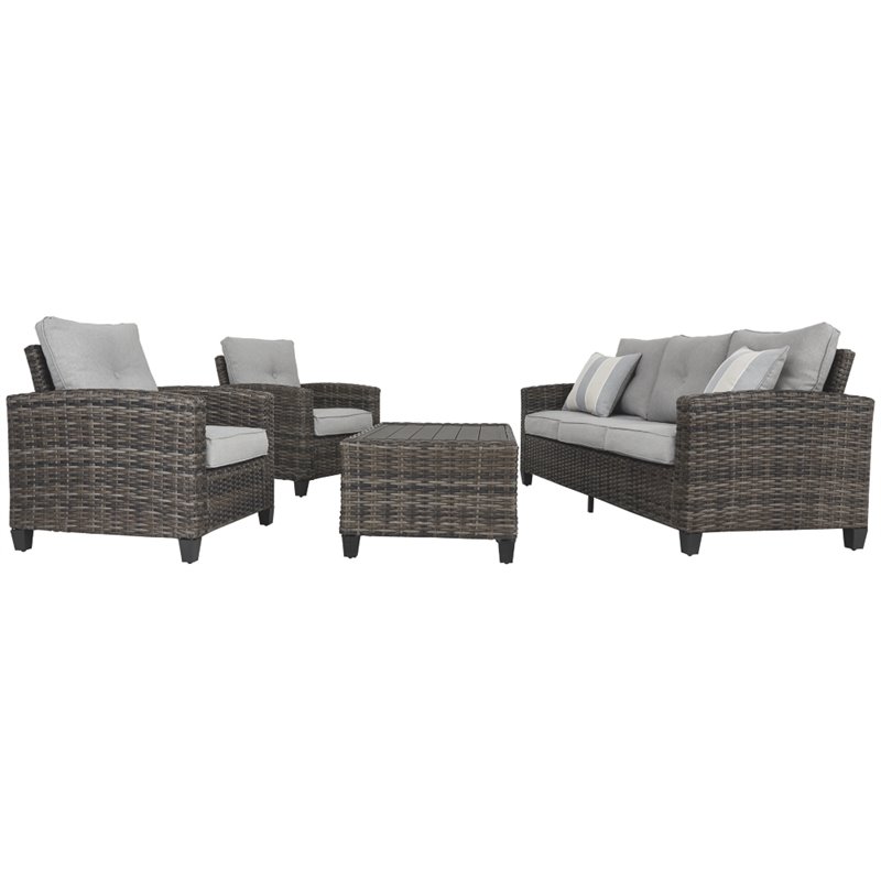 Afuera Living Contemporary 4 Piece Outdoor Sofa Set in Gray Fabric