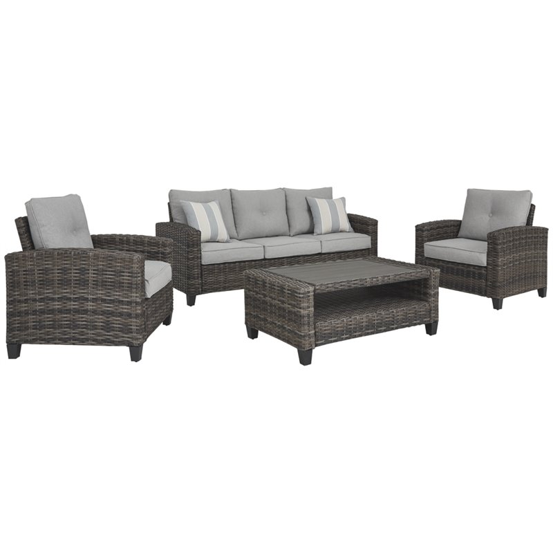 Afuera Living Contemporary 4 Piece Outdoor Sofa Set in Gray Fabric