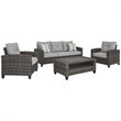 Afuera Living Contemporary 4 Piece Outdoor Sofa Set in Gray Fabric