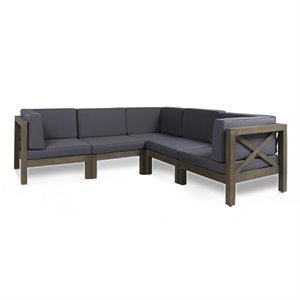 afuera living 5 piece outdoor acacia wood sectional sofa set in gray
