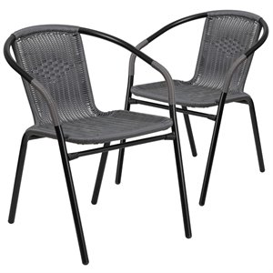 afuera living stackable rattan curved back dining arm chair in gray (set of 2)
