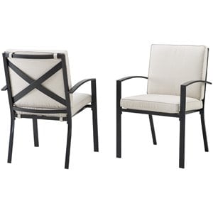 Afuera Living 20.5&quot Fabric & Metal Patio Dining Chair Set in Oatmeal (Set of 2)