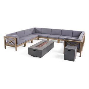 afuera living 12 piece outdoor acacia wood sectional sofa set in gray