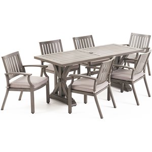 afuera living 7 piece aluminum patio dining set in dark gray and silver