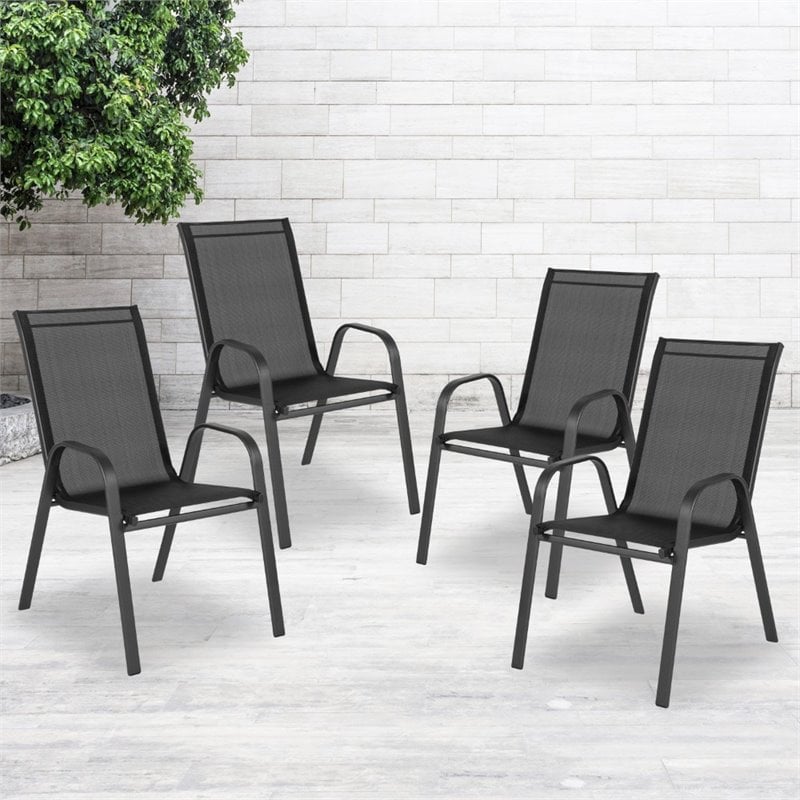 Afuera Living Black Outdoor Metal Frame Stack Chair (Set of 4)