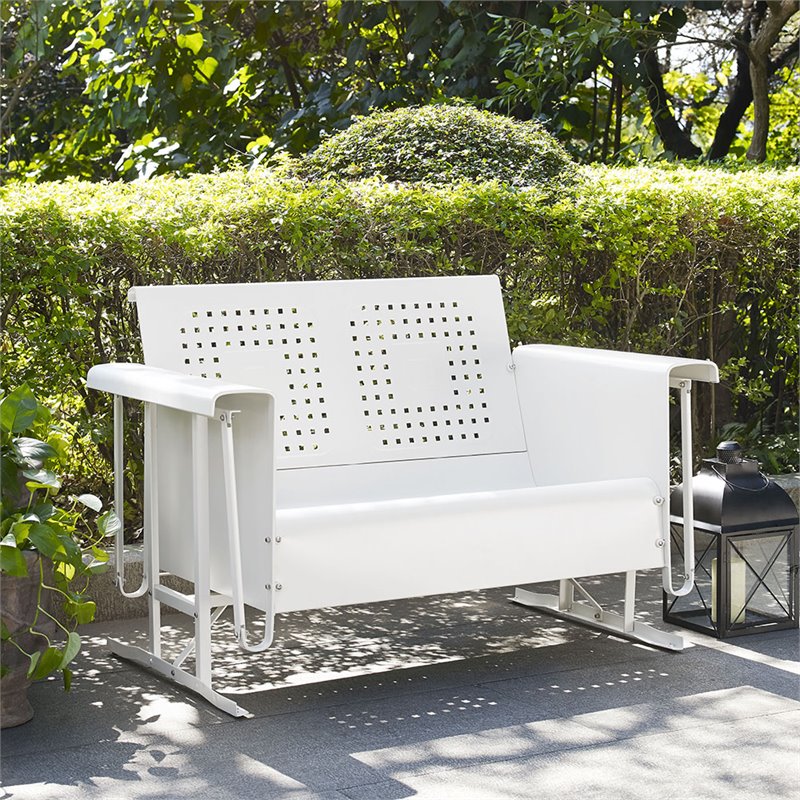 Afuera Living Metal Gliding Patio Loveseat w/ Rocking Mechanism in White