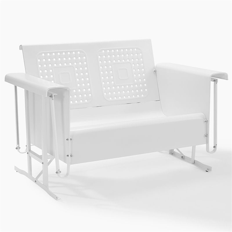 Afuera Living Metal Gliding Patio Loveseat w/ Rocking Mechanism in White