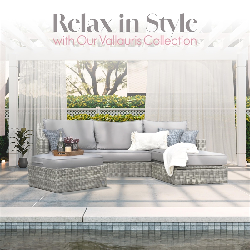 Afuera Living Contemporary Wicker Patio Storage Sectional in Gray