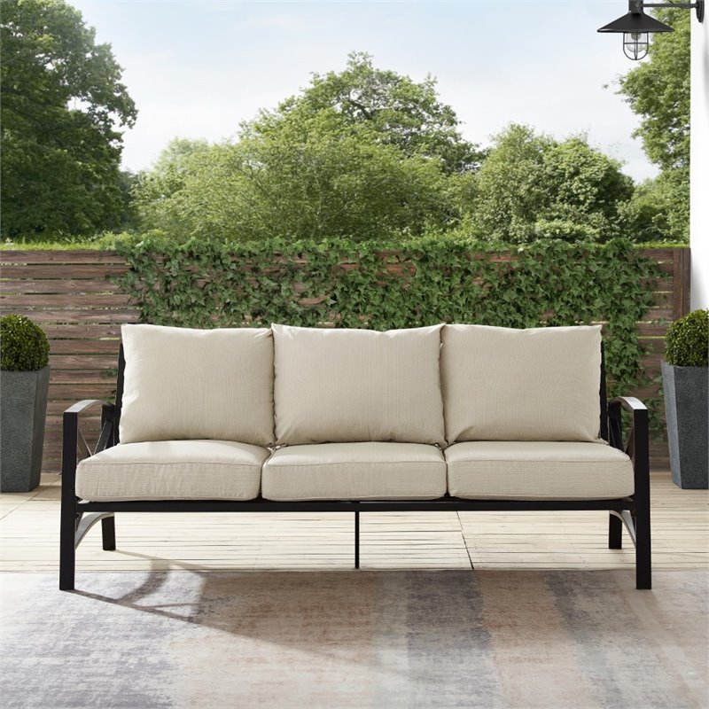 Afuera Living Metal/Polyester Outdoor Sofa in Oatmeal/Oil Rubbed Bronze